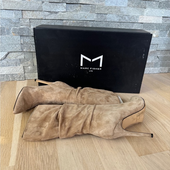Marc Fisher Tan Beige Suede High Heel Boots 8 - Picture 5 of 16